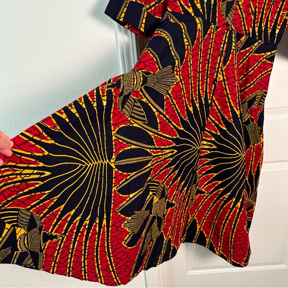 Grass-Field Button Down Dress Red Navy Bird Palm size UK14, US 10 - Picture 6 of 12